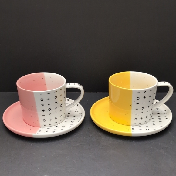 Roots 7, Dipped 2 Tone Yellow/Pink Cup And Saucer Set . - Picture 1 of 14